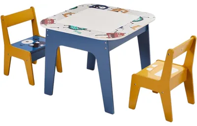 Immagine prodotto di Tavolo per bambini con 2 sedie, utilizzabile da entrambi i lati, ideale per disegnare e per costruire con i mattoncini tipo LEGO