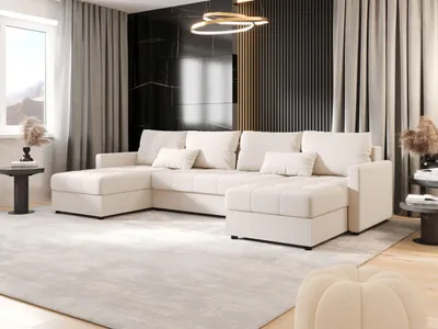Image de BEDANTE Canapé d'angle MOS U BIS Cosmic 10 Beige avec fonction sommeil Canapé en forme de U avec coffre de rangement Canapé salon Canapé lit Coffre de rangement Canapé lit