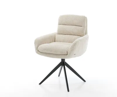 Produktbild von DELIFE Esszimmerstuhl Abelia-Flex mit Armlehnen Cord Beige Kreuzgestell breit Schwarz