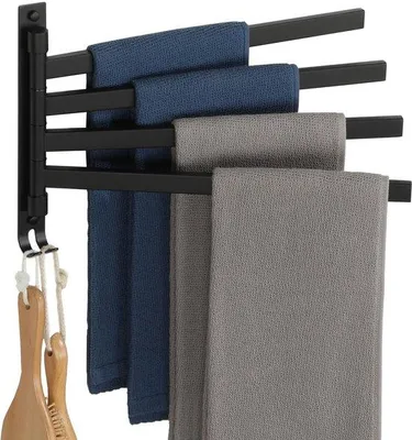 Produktbild von Handtuchhalter Schwarz - 180° drehbar mit 4 Armen, 40 cm
