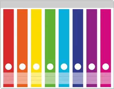 Produktbild von Wallario Ordnerrücken Sticker, selbstklebend für schmale Ordner, 8 Stück, Motiv Kräftiger bunter Regenbogen