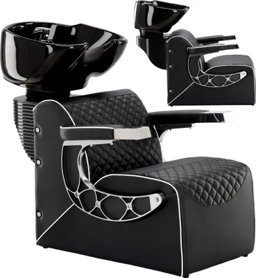 Produktbild von Friseur- und Barber-Waschanlage Connor für Friseur- und Barbersalon, schwenkbares Keramikbecken, Armatur, Mischbatterie, Handbrause
