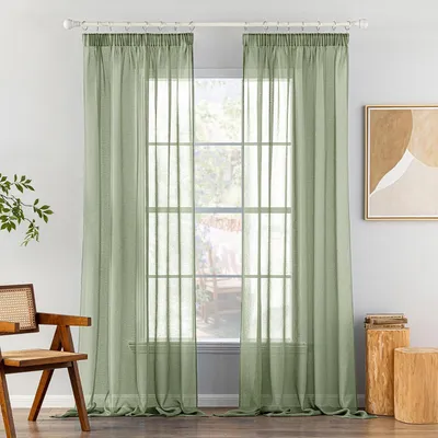 Immagine prodotto di Tende. Set di 2 tende. Tende bianche per soggiorno, realizzate in voile leggero. Tende trasparenti, color salvia, adatte per la camera da letto. Dimensioni: 140 x 260 cm