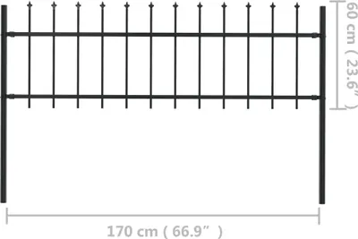 Obrázok produktu pre vidaXL Záhradný plot s oštepmi Oceľ 1,7 x 0,6 m Čierna