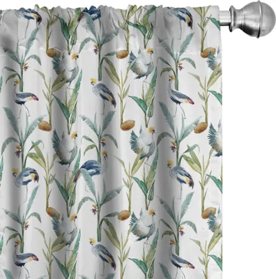 Produktbild von ABAKUHAUS Vintage Palm Vorhänge, Gardinen, Blatt und Exotischer Vogel in Aquarell Blick-Art Simplistic Arrangement, 2 Stück 75 x 225 cm, Weiß und Mehrfarbig