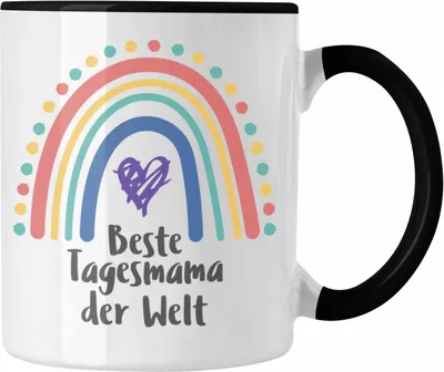 Produktbild von Trendation - Beste Tagesmama Geschenk Tasse Tagesmutter Aufpasserin Erzieherin Geschenkidee mit Herz (Schwarz)