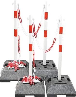 Produktbild von Kettenpfosten Set 4 Absperrpfosten Stahl 1m x Ø42mm Kette rot-weiß