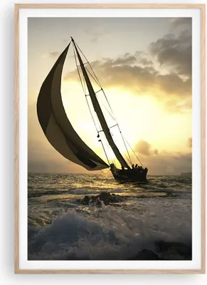 Produktbild von Gerahmtes Poster - Rahmen in heller Eiche - Schiff Sonnenuntergang Sonne Landschaft - 70x100 cm - Wand Bild - Wanddeko - Wandbilder - Wandposter - Bilderrahmen - Bilder - Kunstdruck - P2NPA70x100-3158