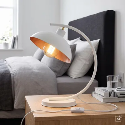 Produktbild von Nachttischlampe Metall E27 40 cm Weiß Tischleuchte, KI-generiertes Bild