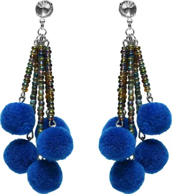 Produktbild von Ohrstecker mit Pompons in verschiedenen Farben Farbe - Blau
