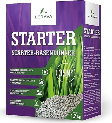 Produktbild von LERAVA STARTER Rasendünger Startdünger  [15m²] - Aktiviert Wurzelwachstum - ideal in Kombination mit Rasensamen verbrennt nicht
