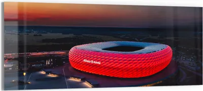 Produktbild von DEQORI Glasbild Echtglas 150x60 cm 'Allianz Arena, München' Wandbild Bild modern Deko