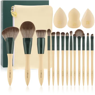 Image de Solidchoice - Ensemble de pinceaux de maquillage de 14 pièces avec 3 éponges de maquillage