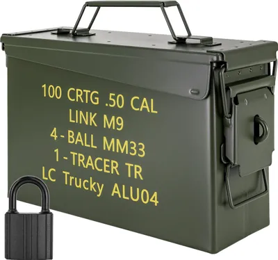 Immagine prodotto di Trucky Scatola portamunizioni in metallo, Con serratura scatola portamunizioni con coperchio, 28 x 10 x 18 cm, militare colore verde