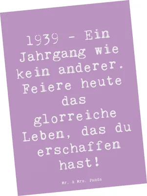 Produktbild von Mr. & Mrs. Panda Grußkarte Spruch 1939 Geburtstag - Lavendeltraum - Geschenk, Ansichtskarte, Kunstkarten, Happy Birthday, Leben, Durchhaltevermögen, besondere Geschenke