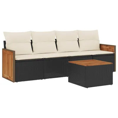 Produktbild von 5-tlg. Garten-Sofagarnitur mit Kissen Schwarz Poly Rattan