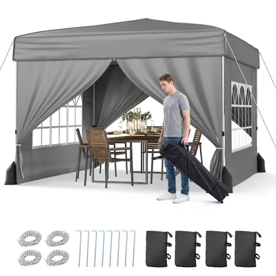 Produktbild von COSTWAY Pavillon 3 x 3 m, Partyzelt höhenverstellbar, winterfester Gartenpavillon mit 4 abnehmbaren Seitenwänden, Sandsäcke & Rolltasche, Grau