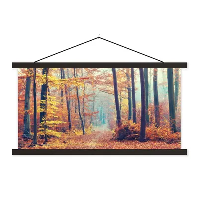 Produktbild von MuchoWow® Textilposter Wald - Herbst - Laub 60x30 cm mit schwarzem Rahmen - Textilien