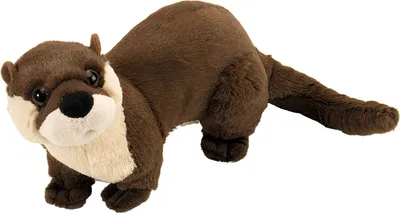 A plush toy river otter on a white background.