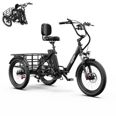 Produktbild von Onesport 20 Zoll Elektro-Trike, Elektrofahrrad, 48V/18Ah Lithium-Batterie, Schwarz und Braun