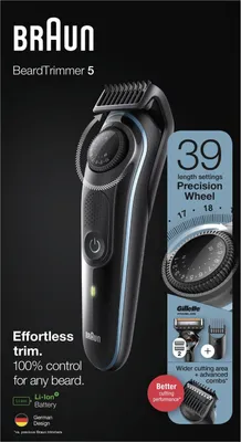 Produktbild von Braun BeardTrimmer 5 BT5340, Waschbar, Wechselstrom/Batterie, Schwarz, Blau