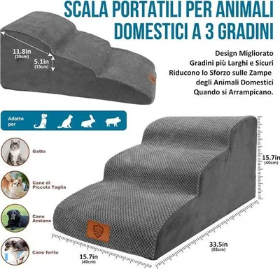 Produktbild von Famanu Hundetreppe 3-Stufen, Abnehmbare Haustiertreppe für kleine Hunde und Katzen, Waschbar, Tragbar - Grau