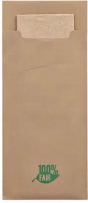 Produktbild von Papstar Bestecktaschen 20 x 8,5 cm braun "100% Fair" inkl. naturfarbener Serviette 33 x 33 cm 2-lag. 520 Stü