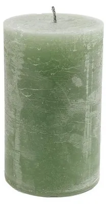Image de Bougie d'extérieur "Branded", forme pilier, diamètre 12 cm, hauteur 20 cm, vert clair, durée de combustion d'environ 100 heures.
