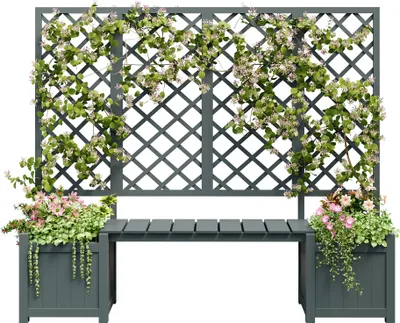 Produktbild von Spalier mit Blumenkasten und Sitzflächen, Holz-Pflanzengitter, Pflanzkasten, Rankgitter, Rankhilfe