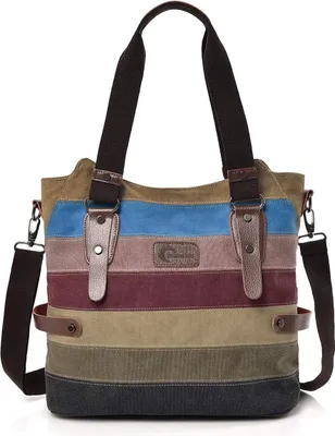Produktbild von Damenhandtasche, Leinentasche mehrfarbige Streifen Umhängetasche, große Kapazität einkaufen lässige Umhängetasche Hobo , 35 * 34 * 15cm