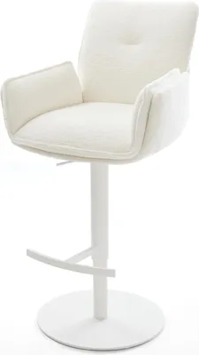 Produktbild von DELIFE Barstuhl Nela-Flex Bouclé Soft Beige Drehfuß höhenverstellbar Metall Weiß