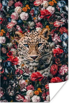 Produktbild von MuchoWow® Poster Leopard - Blumen - Mantel 120x180 cm - Kunstposter