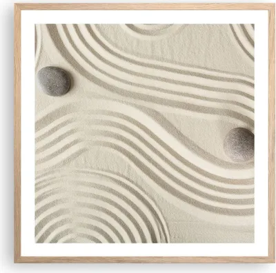 Produktbild von Gerahmtes Poster - Rahmen in heller Eiche - Steine Figuren Sand - 60x60 cm - Wand Bild - Wanddeko - Wandbilder - Kunstposter - Wandposter - Bilderrahmen - Bilder - Kunstdruck - P2NAC60x60-5127