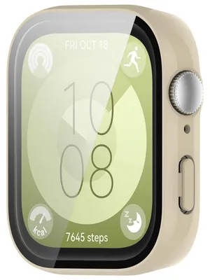 Produktbild von Für Huawei Watch Fit 3 Kunststoff PC Watch Hülle + H9 Schutz Hart Glas Beige