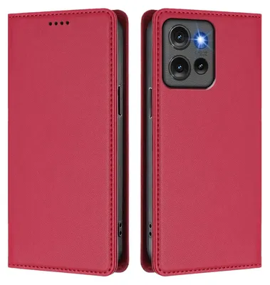 Produktbild von Handyhülle für Motorola Edge 50, Kunstleder Klapphülle Stoßfeste Magnetische Hülle mit Ständer Rot