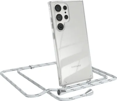 Produktbild von EAZY CASE Handykette kompatibel mit Samsung Galaxy S23 Ultra, Handyhülle mit Umhängeband, Handykordel, Schutzhülle Clear, Band in Weiß