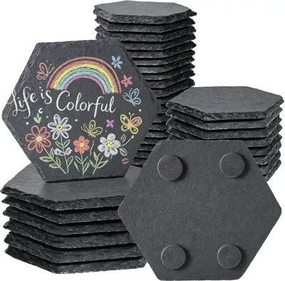 Image de Supports en ardoise, résistants à la chaleur, avec un design antidérapant, vendus par lot de 48, de forme hexagonale
