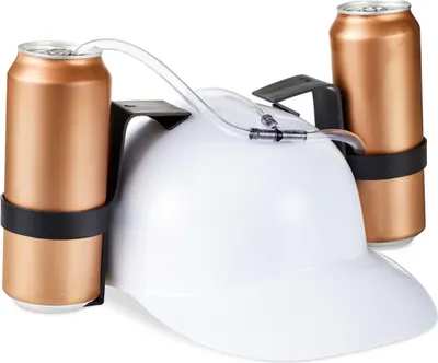 Produktbild von 10 x Party-Trinkhelme mit Schlauch, für 2 Dosen Bier, Spaßartikel für Fasching und Fußball, weiß