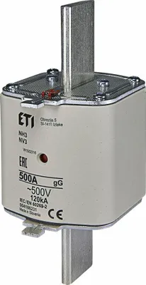 Zdjęcie produktu dla Wkładka bezpiecznikowa NH3 gG 500A/500V 004186231 ETI