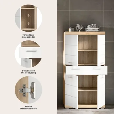 Produktbild von Hochschrank klein Lambada | weiß Hochglanz / Sonoma Eiche