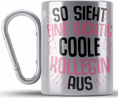 Produktbild von Trendation - So Sieht Eine Richtig Coole Kollegin Aus Edelstahl Tasse Karabiner Geschenk Beste Kollegin Arbeitskollegin Geschenkidee (Silber)