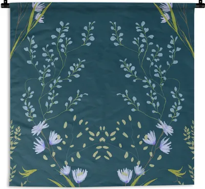 Produktbild von MuchoWow® Wandteppich Wandbehang Design - Blumen - Pastell - Blau 60x60 cm Tapisserie Dekoration Wandtuch - Dekorationen - Wand Decke