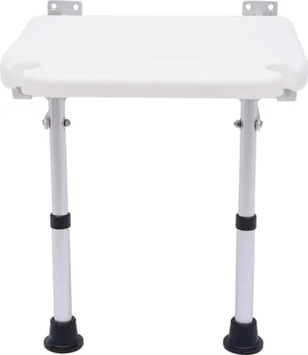 Produktbild von Wandmontierter Duschsitz - Klappbarer Duschstuhl - Höhenverstellbar 42–53 cm - Bis 100 kg - Rutschfeste Gummifüße - Weiß