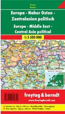 Produktbild von freytag & berndt Poster Europa - Naher Osten - Zentralasien politisch, metallbestäbt 1:5,5 Mio.
