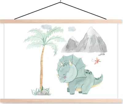 Produktbild von MuchoWow® Textilposter Kinderzimmer - Dinosaurier - Berg - Jungen - Mädchen - Kind 60x40 cm mit holzfarbenen Rahmen - Bilder