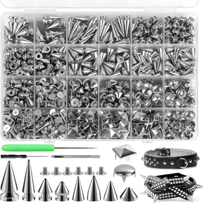 Schraubnietenset, 600-teilig, Metall, Punk-Nieten, Silber