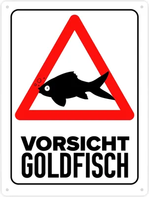 Produktbild von Vorsicht Goldfisch Metallschild XXL in 28x38 cm mit Goldfisch Silhouette