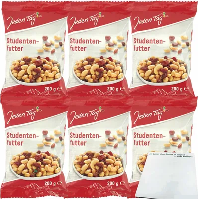 Produktbild von Jeden Tag Studentenfutter mit Rosinen 6er Pack (6x200g Packung) + usy Block