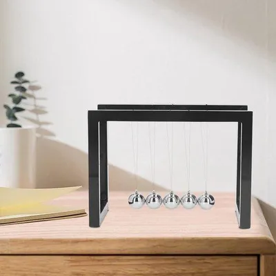 Produktbild von Acryl Newton Pendel - Spielzeugphysik - Weiß-Schwarz - Lichtbogengleichgewicht - 16 x 115 x 85 cm - 5 Eisenkugeln