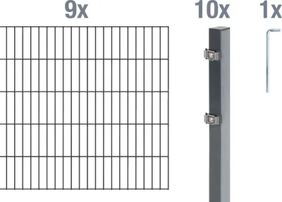 Immagine prodotto di Alberts 650742 Recinzione a doppia rete metallica come set di recinzione completo da 20 pezzi, antracite, altezza 100 cm, lunghezza 18 m
